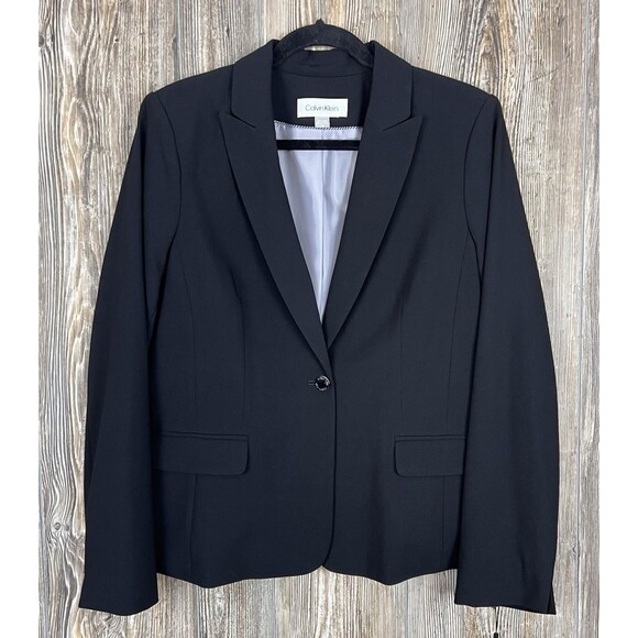 Calvin Klein Blazer Womens 10 Petite Black Suit Jacket Career Office NWT - Picture 1 of 15